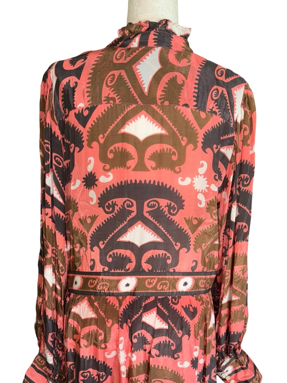 Oliphant Uzbek Coral Printed Shirt Waist Maxi Dress - L - Picture 8 of 11